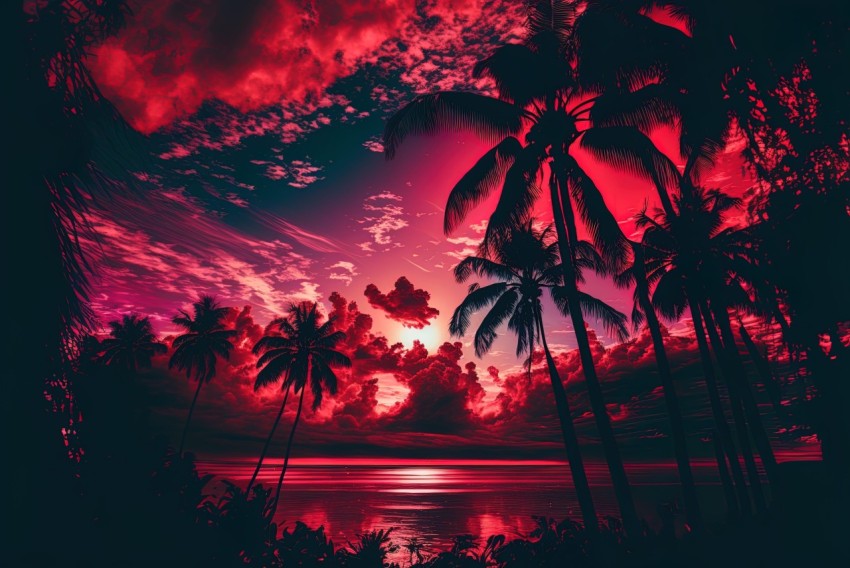 Tropical Sunrise with Palm Trees and Ominous Vibe