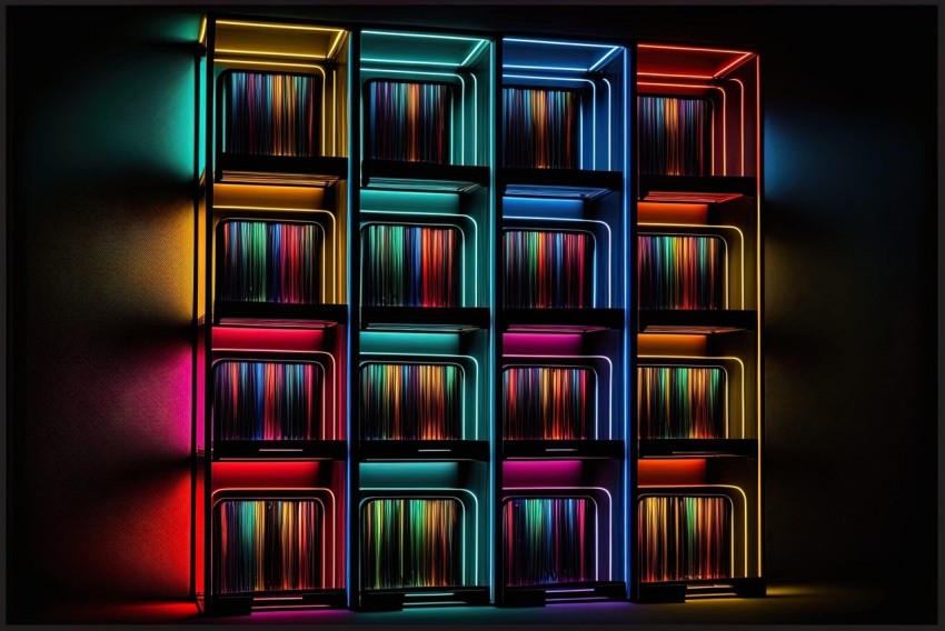 Neon Bookshelves: Abstract and Colorful Display