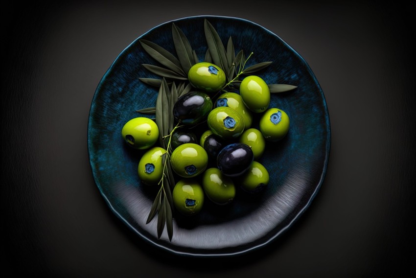 Fresh Green Olives on a Dark Background - Contemporary Still Life Photography