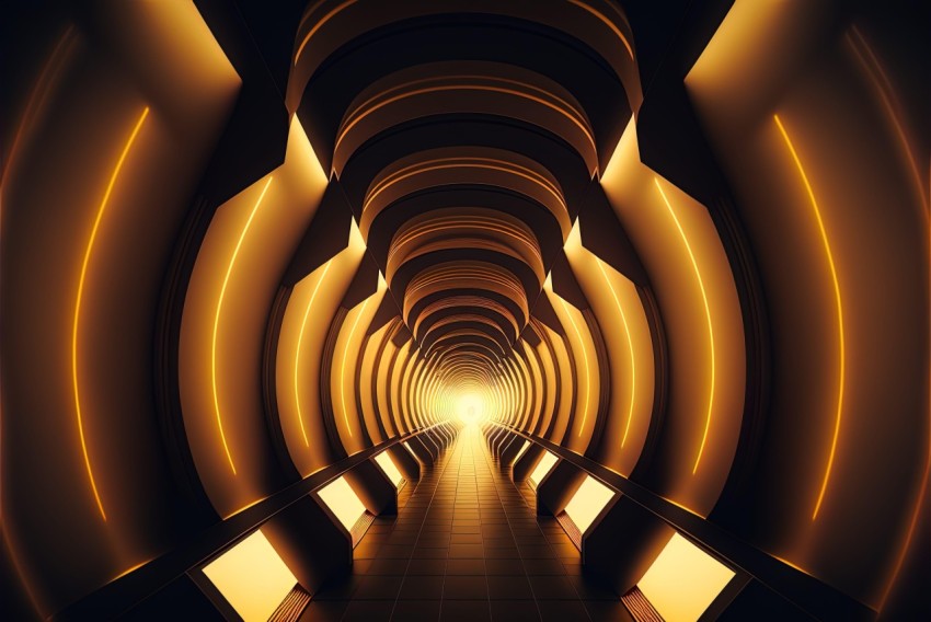 Art Deco Futuristic Tunnel with Golden Lights