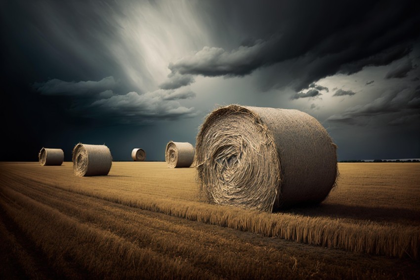 Dark Stormy Sky Above Rolling Hay - Dystopian Landscapes