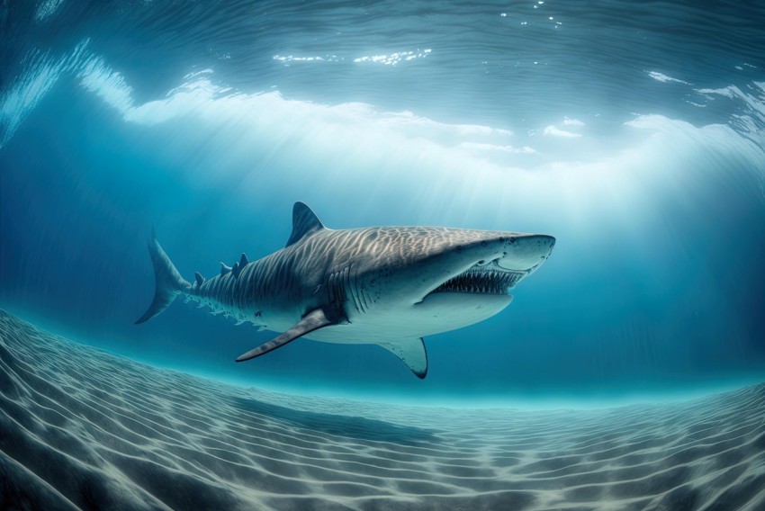 White Shark Swimming Underwater - Photorealistic Portrait