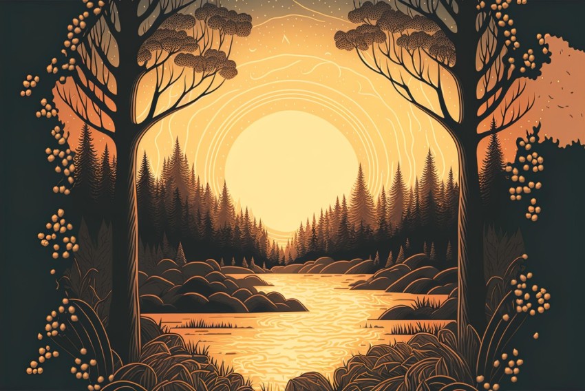 Black Forest at Sunset Illustration | Hyper-Detailed Art