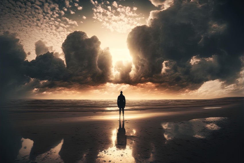Surreal Beach with Clouds: A Mind-Bending and Ethereal Artwork