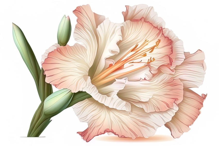 White and Pink Amaryllis Flower Illustration in Traditional Chinese Style