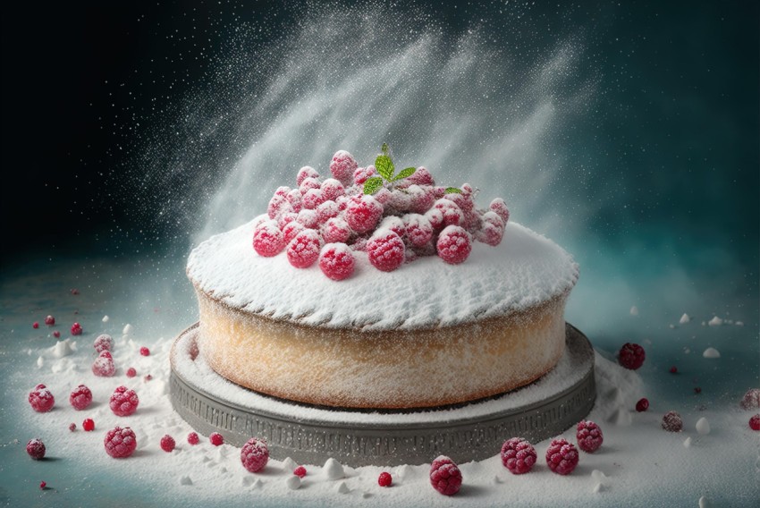 Captivating Cake with Raspberries: Photorealistic Frozen Composition
