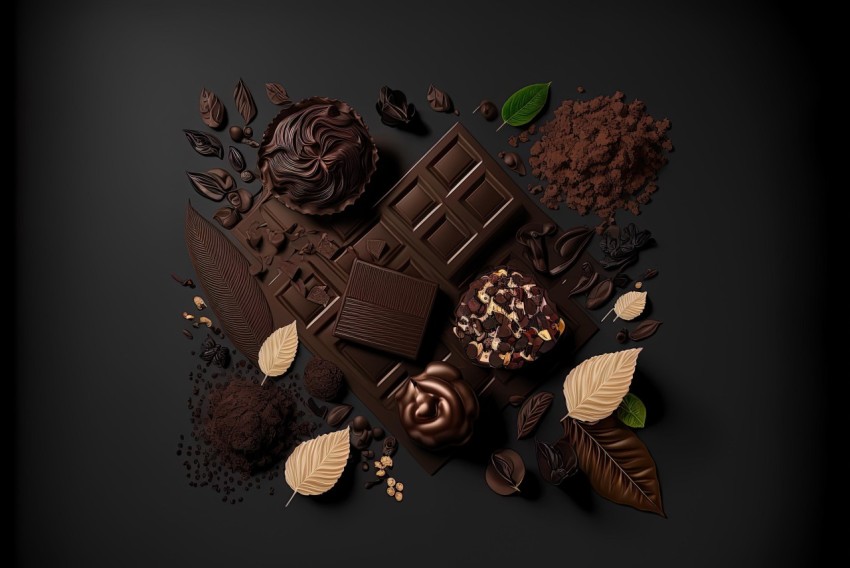Detailed Foliage Chocolate Collection on Black Background