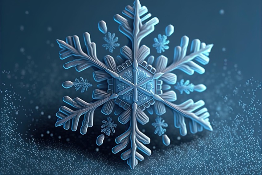 Intricately Sculpted Snowflake with Blue Background | Realistic and Hyper-Detailed Art