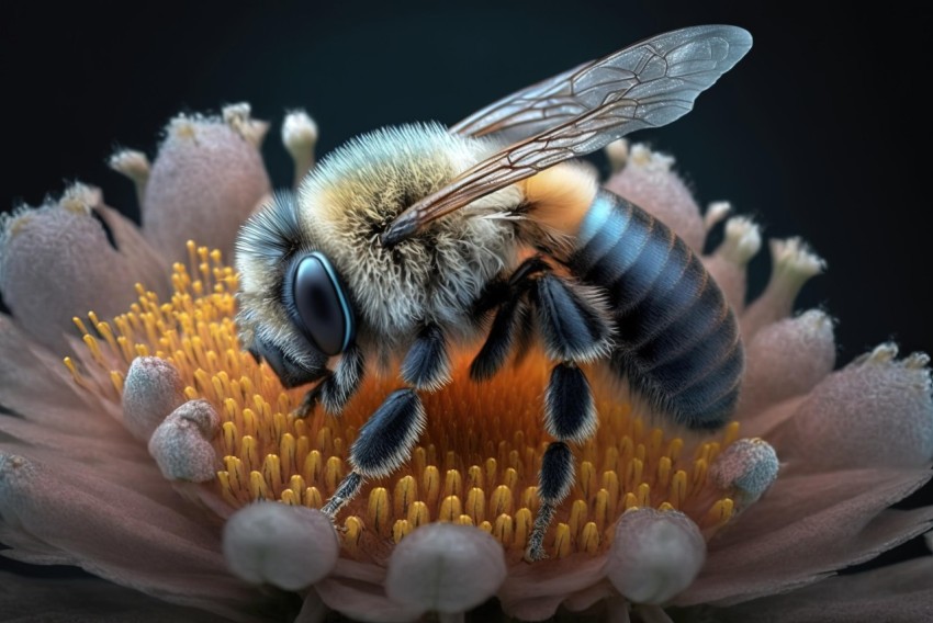 Realistic Bees on Flower - Hyper-Detailed Renderings