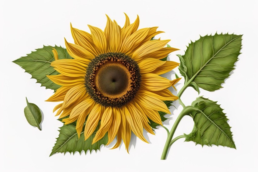 Realistic Vector Illustration of Sunflower and Leaves | Hyperrealistic Art