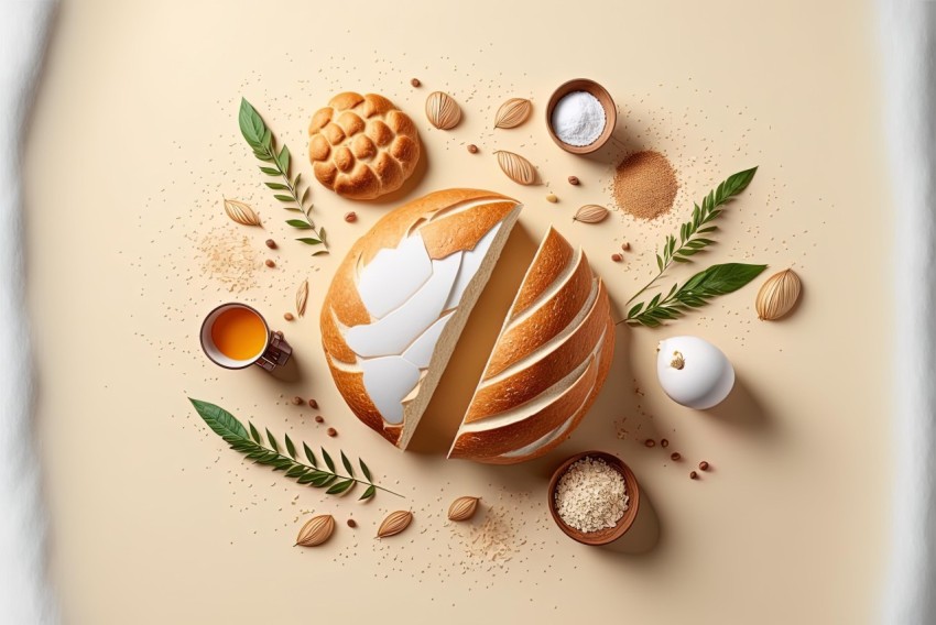 Realistic Rendering of Bread and Almonds with Detailed Foliage