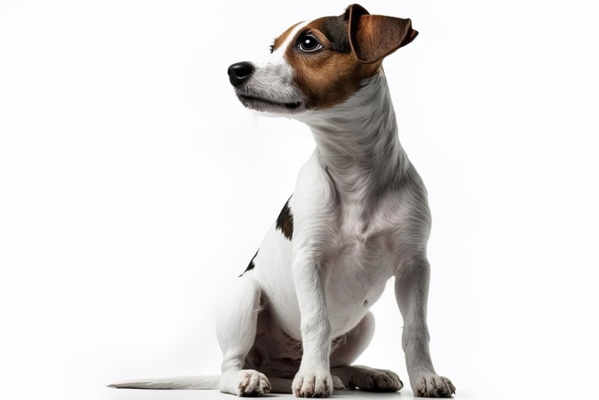 Jack Russell Terrier Puppy Sitting on White Background | Graflex Speed Graphic Style