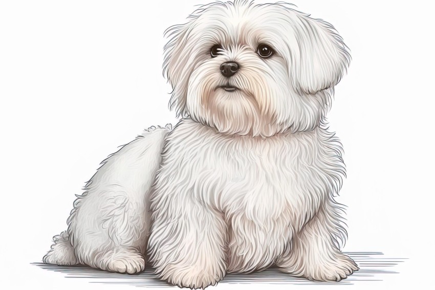 Realistic Illustration of a White Dog | Detailed Sketch Art