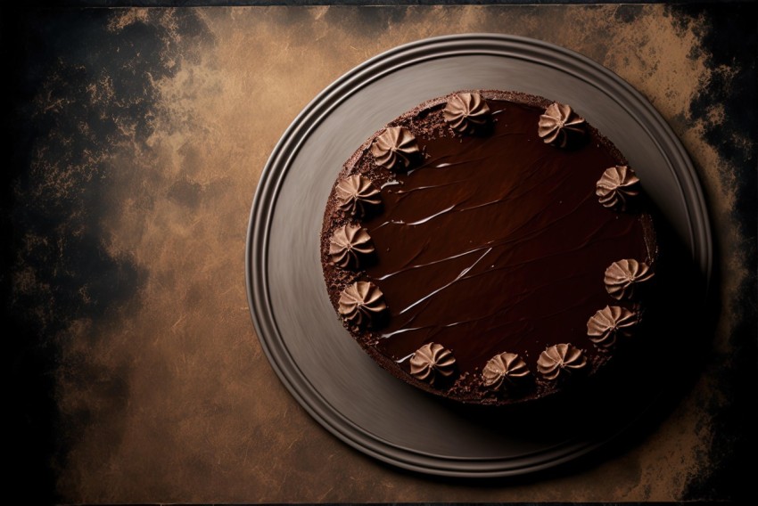Meticulously Detailed Chocolate Cake on Plate | Photorealistic Still Life