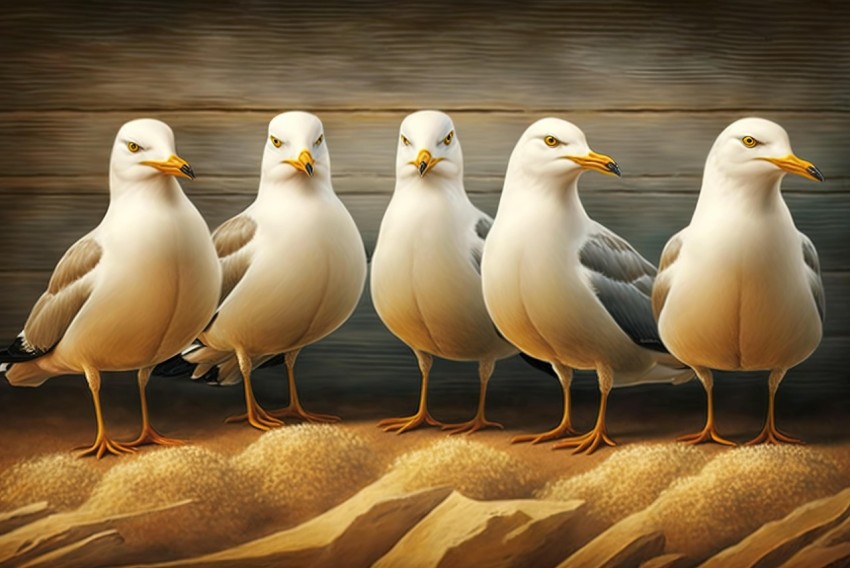 Seagulls on Wooden Flooring - Hyper-Detailed Illustrations