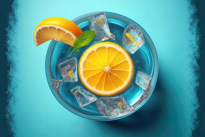 Realistic Rendering of Glass with Lemon, Mint, and Ice