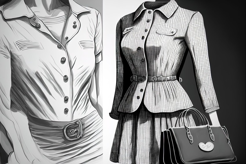 Drawings of Mannequin in Retro Glamor Style
