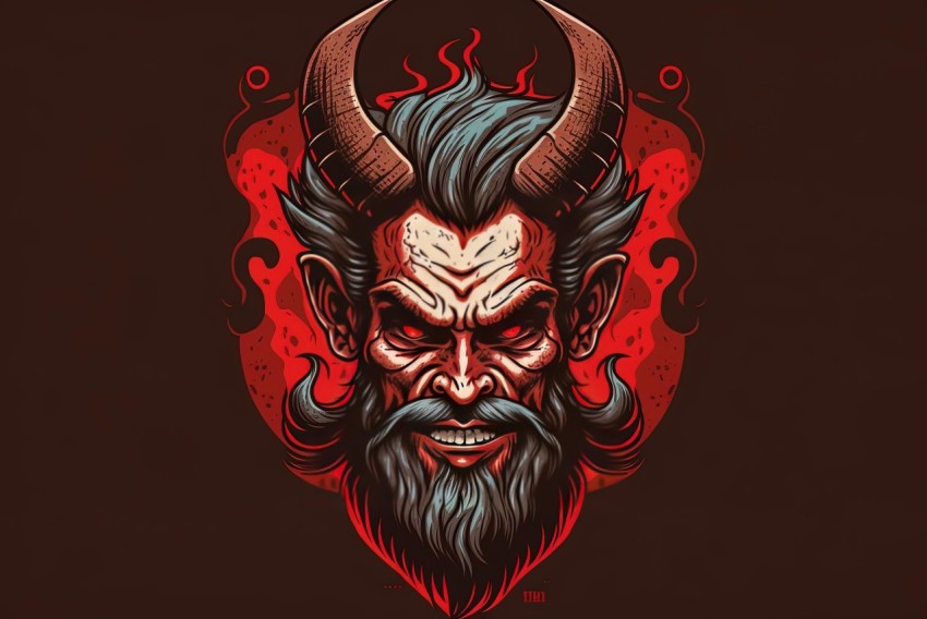 Colorful Caricature of a Demon with Beard and Horns