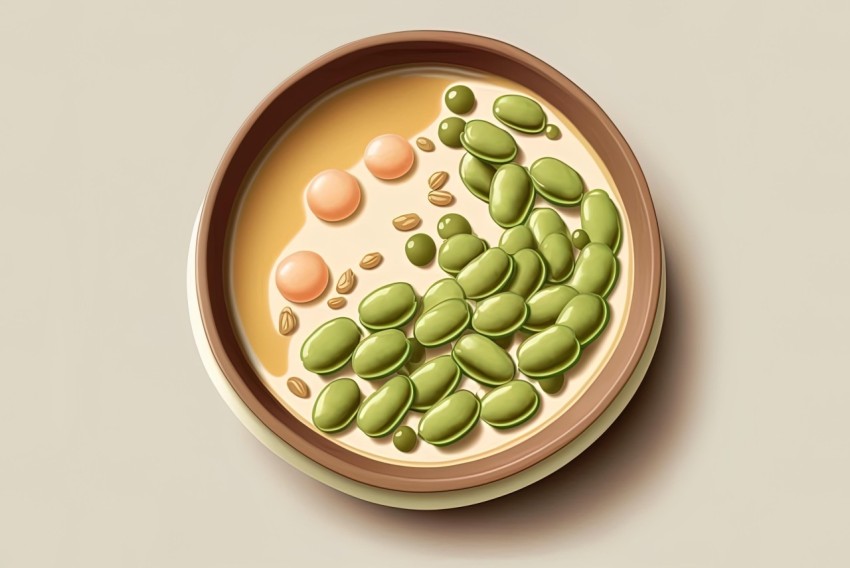 Cartoon Illustration of a Bowl of Green Peas in Isolated Style