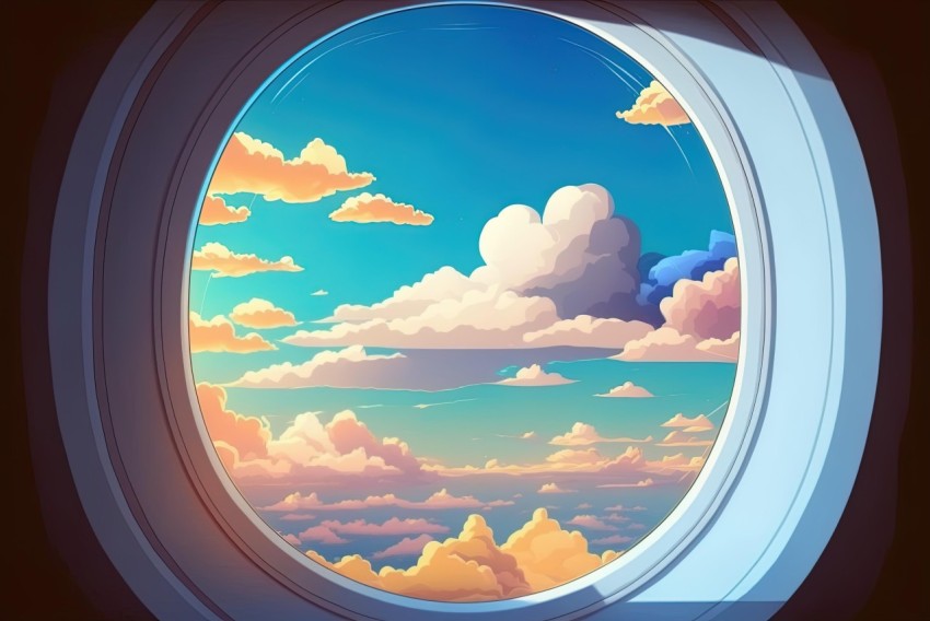 Colorful Clouds Flight View in Detailed Character Style