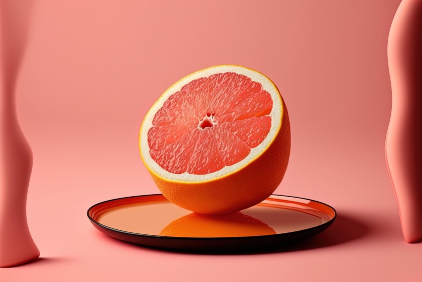 Vibrant Grapefruit Slice on Pink Plate - Photorealistic Art
