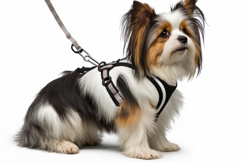 Dog in Harness on White Background | High-Contrast Shading