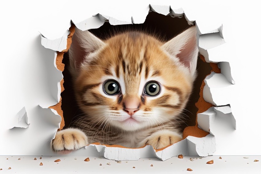 Peeking Orange Tabby Kitten in Three-Dimensional Art Style