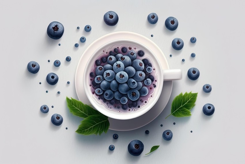 Blueberry in Coffee Cup: Texture-Rich Illustration