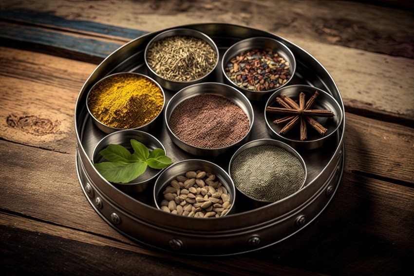 Exquisite Composition of Spices in a Metal Tin | Inventive and Serene