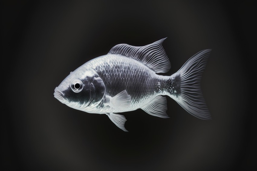 Subtle Ink Wash 3D Aquarium Fish on Black Background
