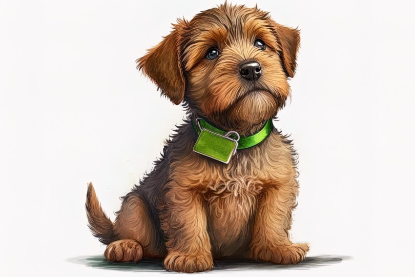 Brown Dog with Green Collar - Photorealistic Illustration