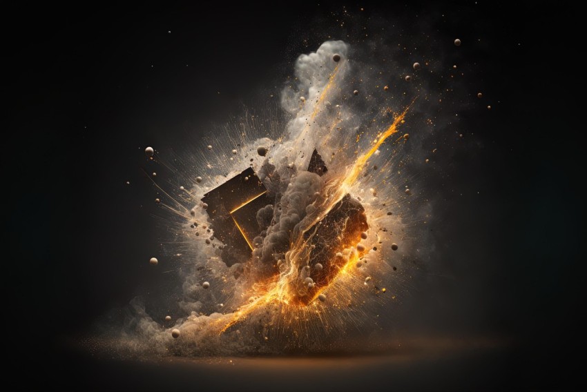 Black Box Covered in Dust and Fire - Explosive Abstract Art