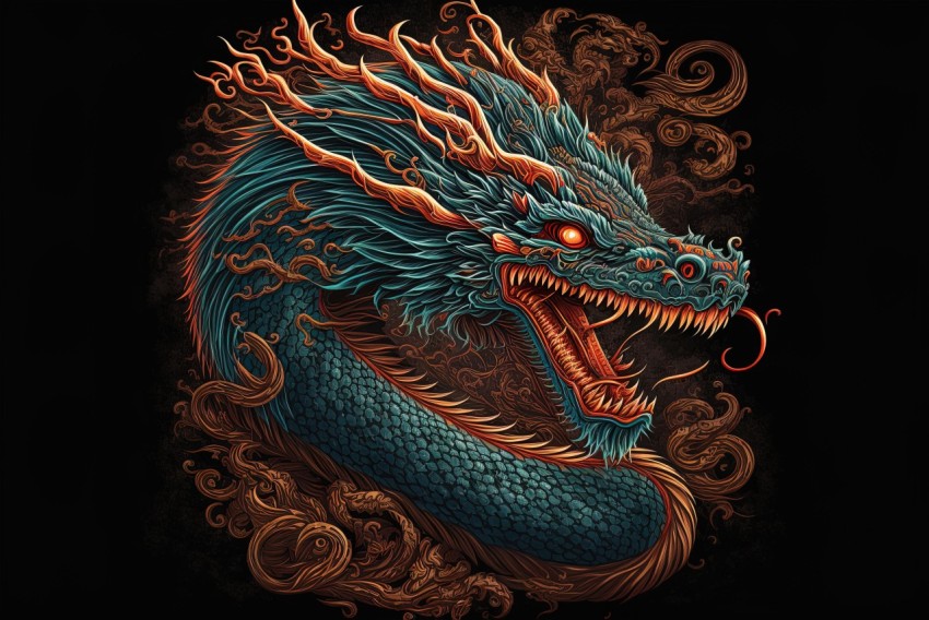 Blue Dragon: Highly Detailed Traditional Vietnamese Illustration