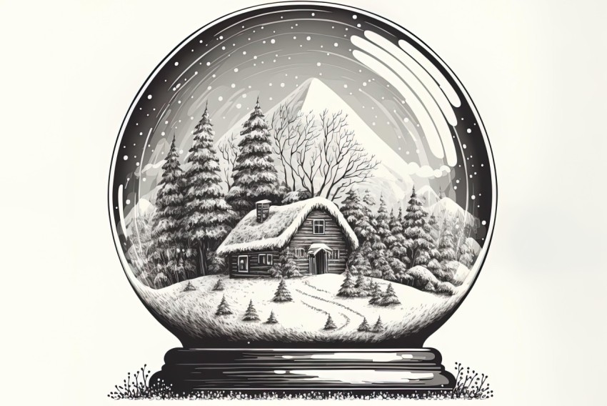 Snow Globe with Cottage: Monochrome Painting and Detailed Shading