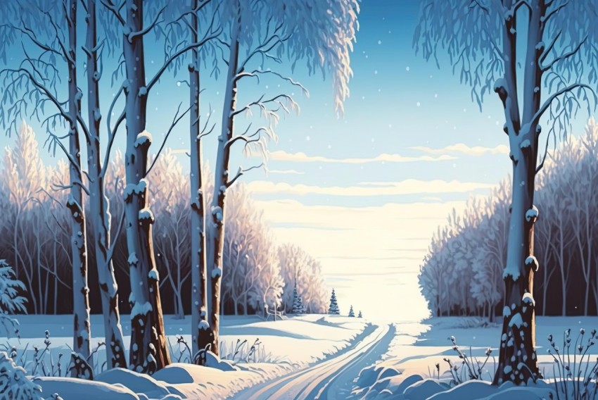 Winter Landscape Illustration - Hyper-Detailed Winter Scene