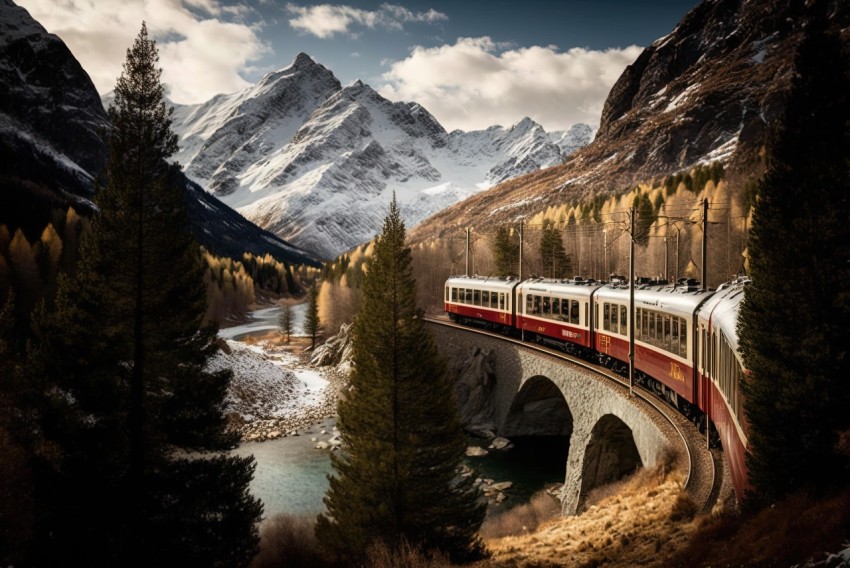 Train Traveling in Mountains: Traditional Photographic Techniques