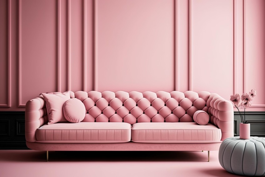 Pink Couch in Modern-Baroque Living Room | Monochromatic Depth