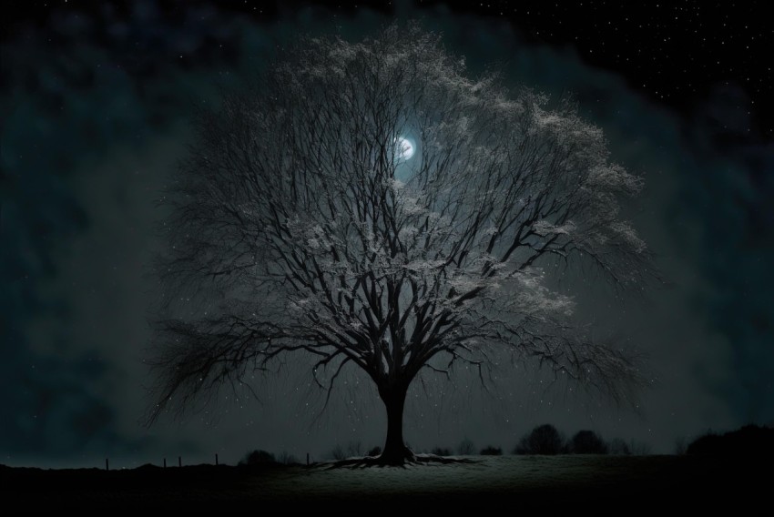 Nighttime Tree: Realistic Fantasy Artwork