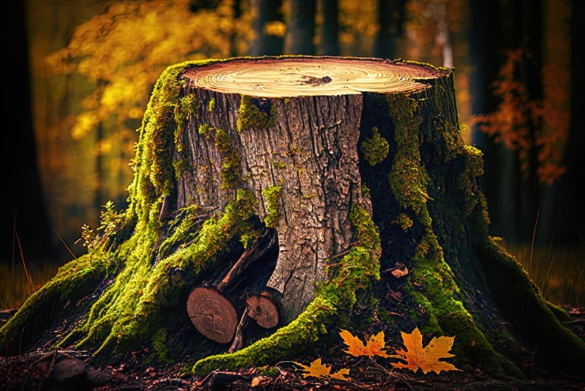 Surreal Tree Trunk in Forest - Tabletop Photography with Vibrant Colors
