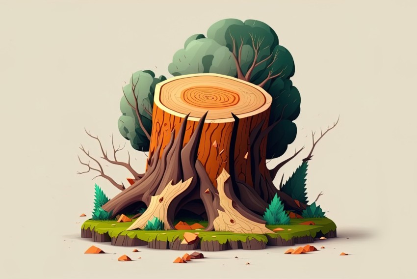 Cartoon Forest Stump - Graphic Design-Inspired Illustration