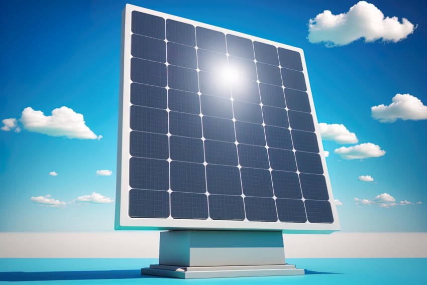 Luminous Solar Panel Against Blue Sky - Detailed Illustration