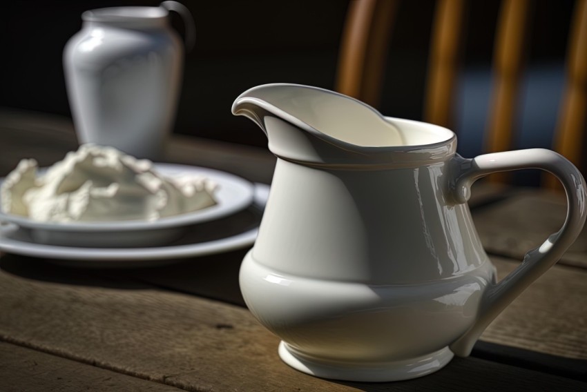 Pitcher of Cream on Table - Classic Elegance and Hard Edge Painter Style