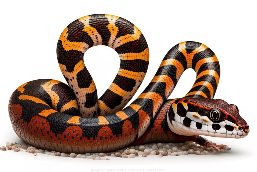 Incredible Hyper-Realistic Snake Illustration with Black and Orange Stripes