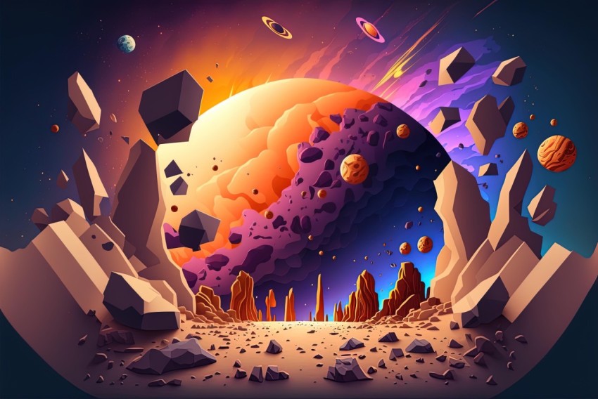 Colorful Abstract Landscapes with Earth and Planets