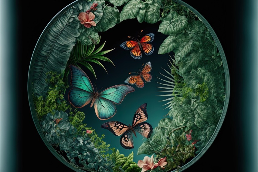 Dark Emerald and Aquamarine Butterfly Painting | Photorealistic Composition