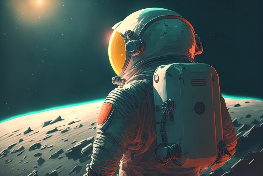 Astronaut Walking on a Planet - Detailed Illustration