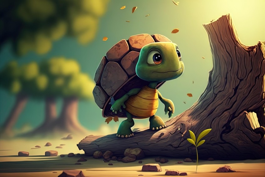 Cartoon Turtle in a Forest | Charming Character Illustration