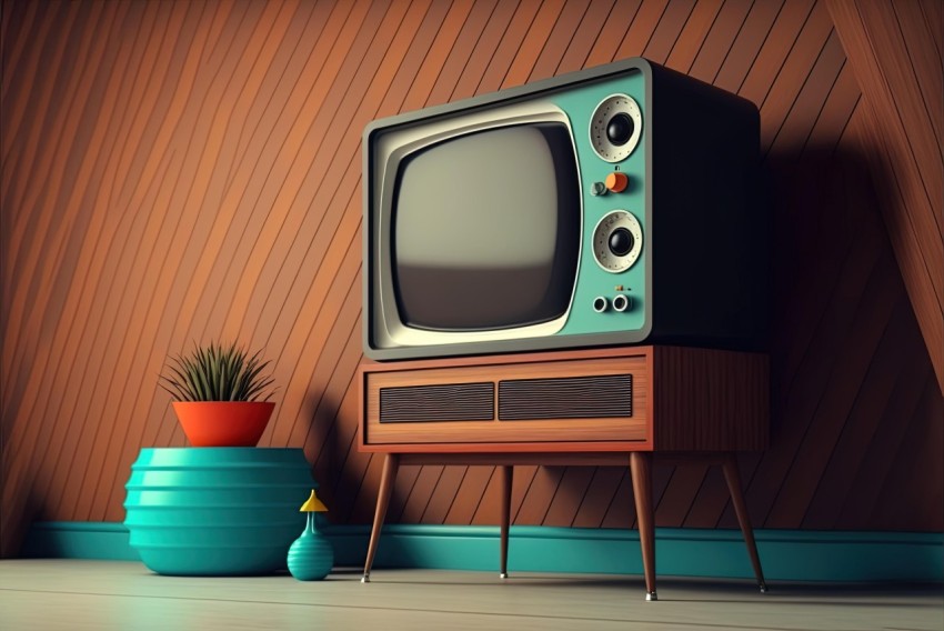 Retro TV in Blue: Photorealistic Renderings with Vibrant Illustrations