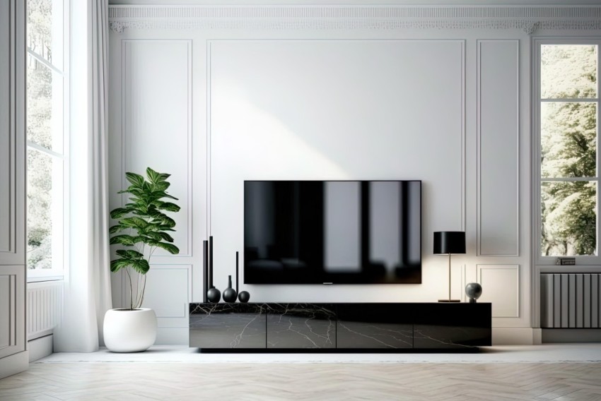 Black and White TV Center with a Plant - Contemporary Classicism