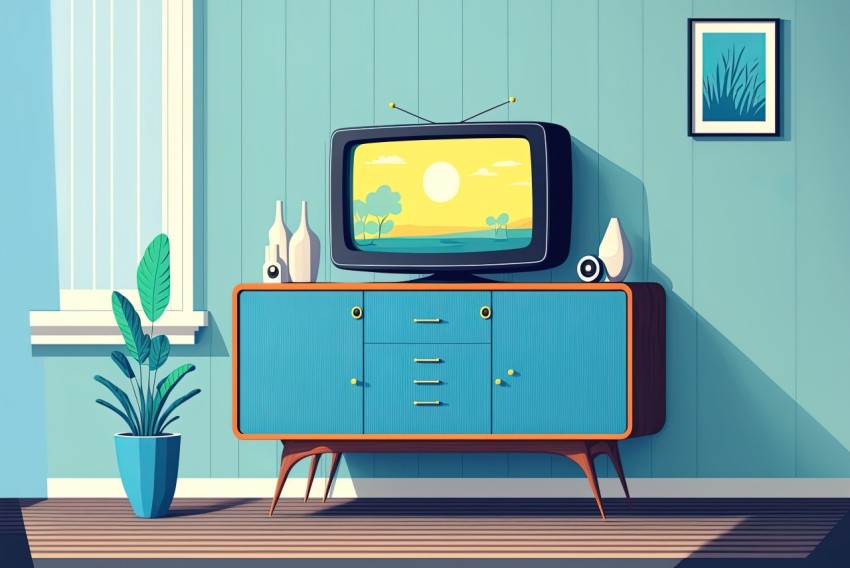 Blue TV by Old Style Dresser | Retro-Futuristic Graphic Design Illustration